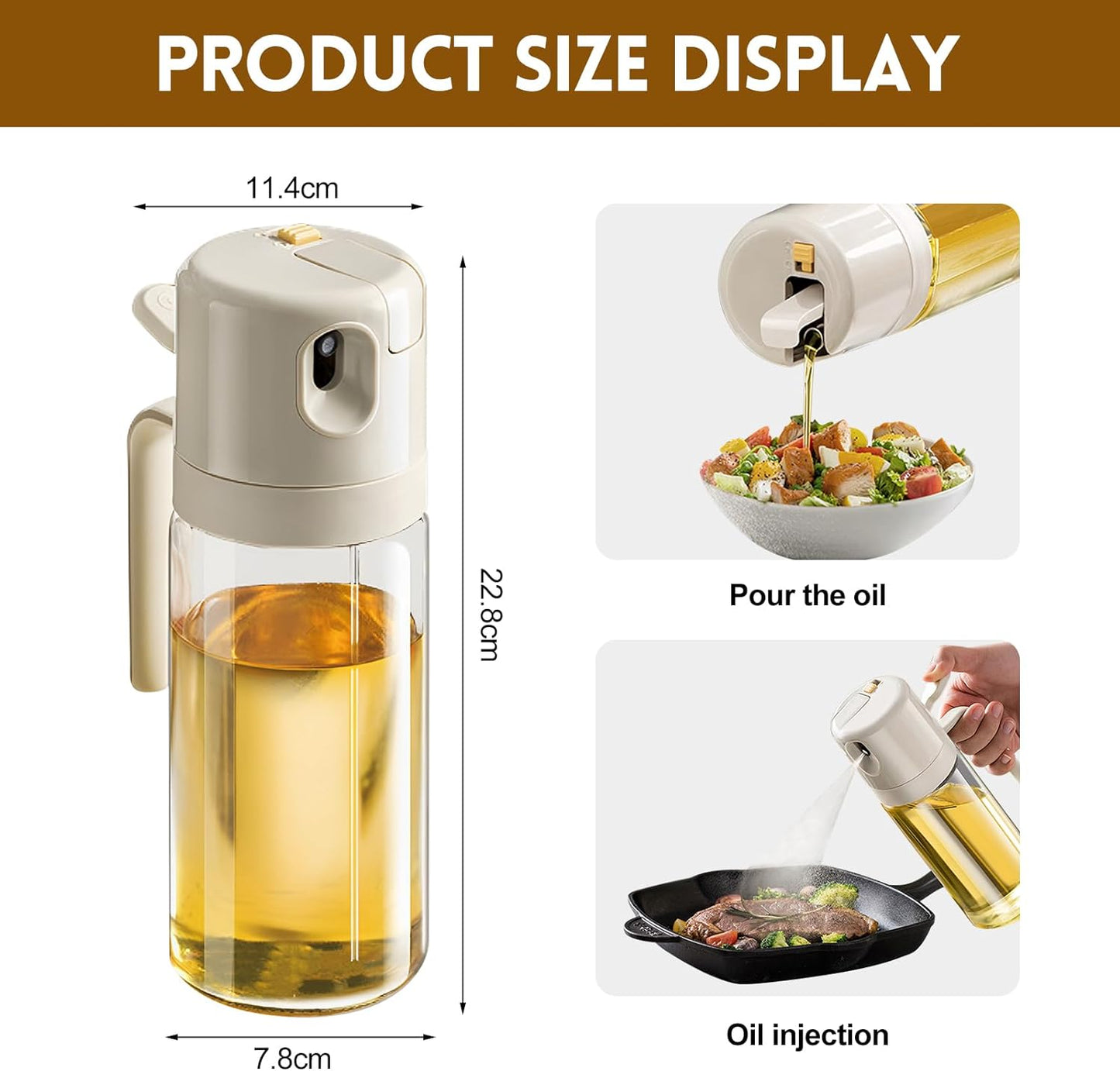 Pulverizador de Aceite de Oliva 2 en 1 para Cocinar 600 ml.