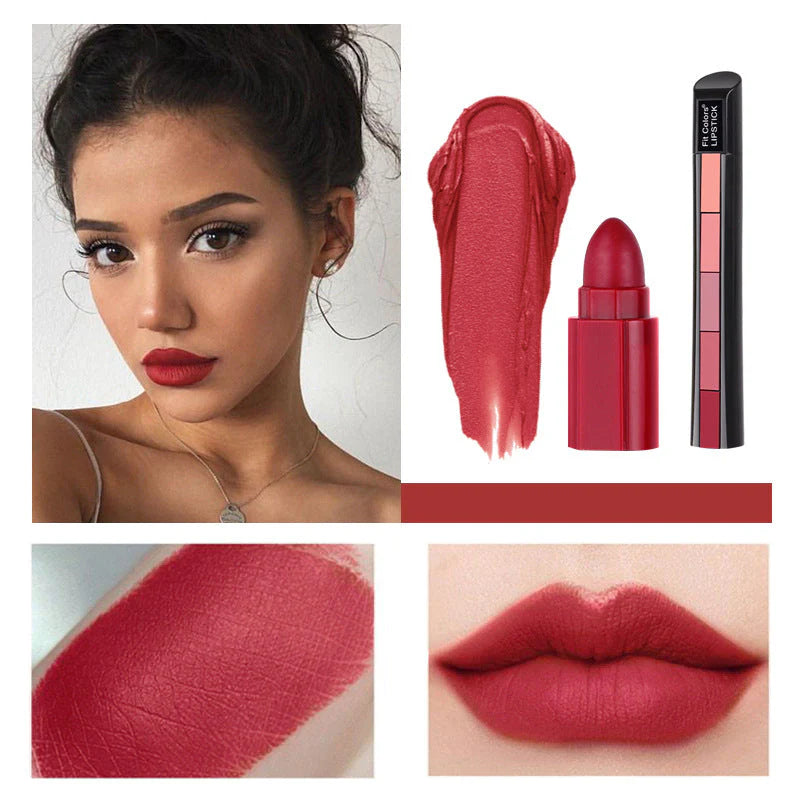 Combinación de 5 colores de lápiz labial mate