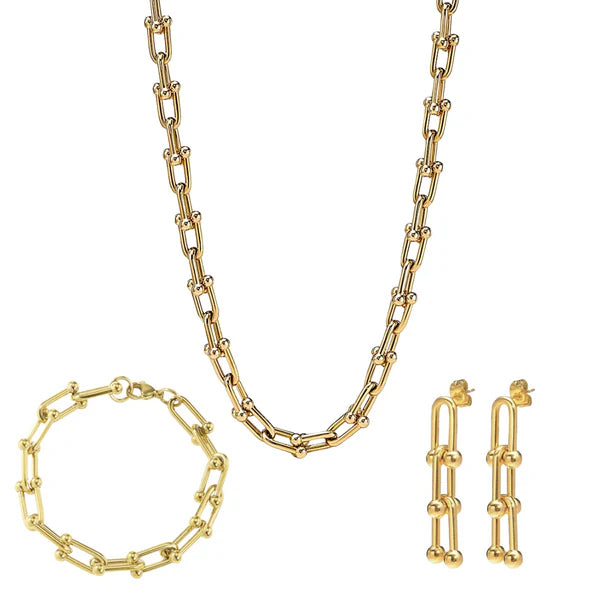 Conjunto cadena, pulsera y aretes acero inoxidable, mantienen su calidad