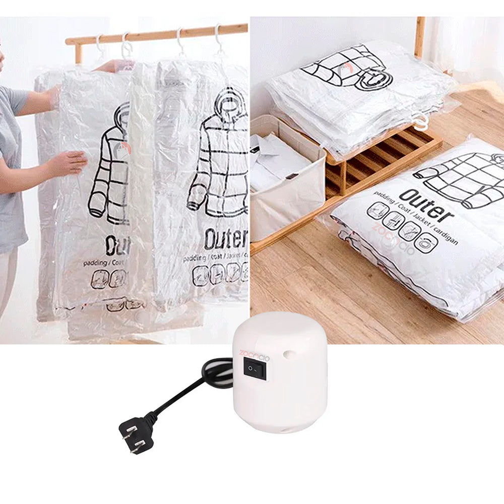 COMBO BOLSAS DE ALMACENAMIENTO AL VACÍO INCLUYE ( 2 BOLSAS PARA 4 PRENDAS C/U MÁS BOMBA