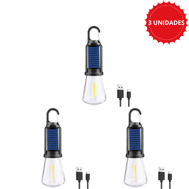 Luz solar recargable con gancho para el hogar o acampar al aire libre