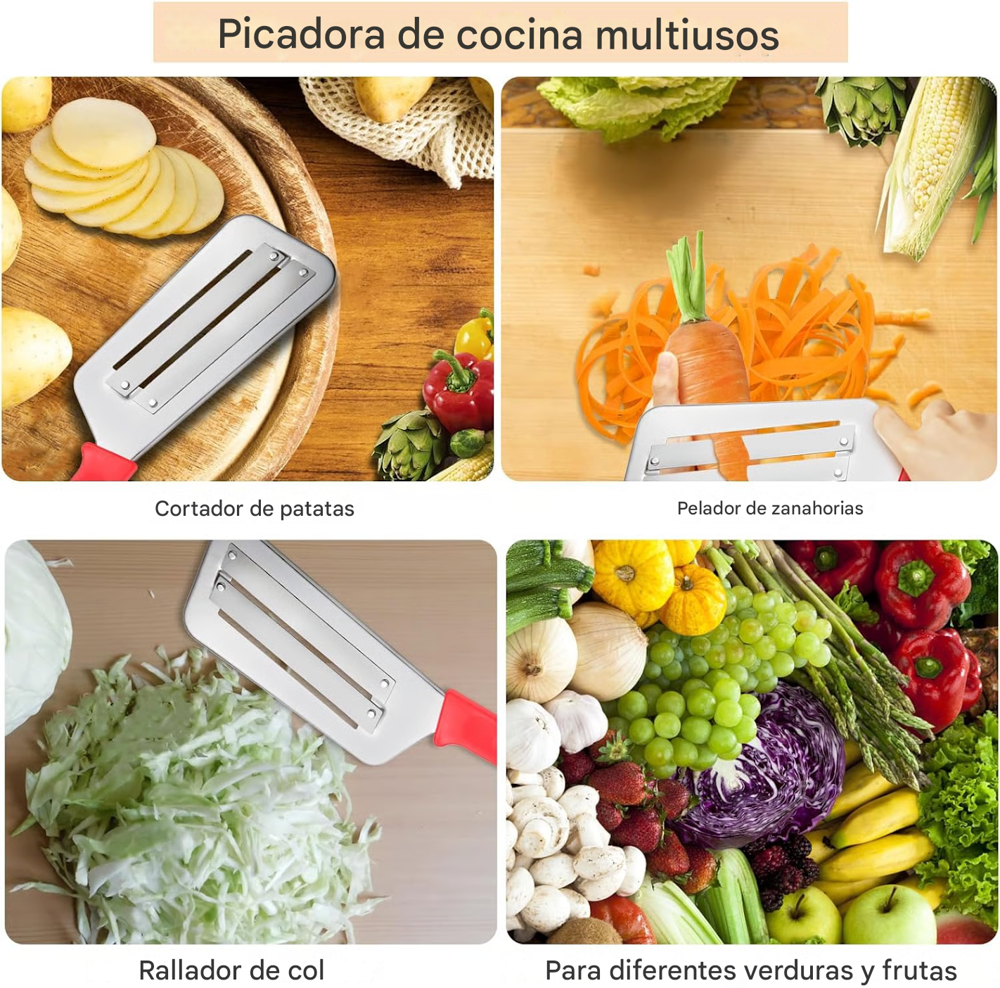 Cuchillo triturador de acero inoxidable + rallador de verduras + Ebook de recetas GRATIS