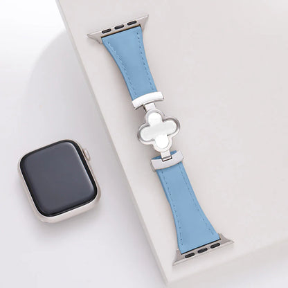 Correa de cuero con flor de la suerte para Apple Watch