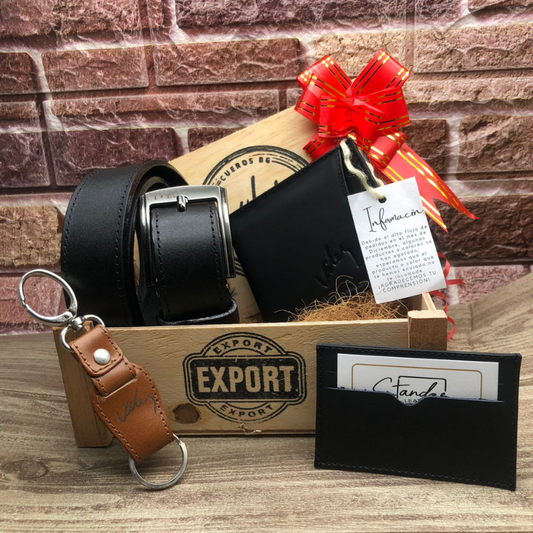 Kit X3 Correa Billetera Y Llavero Cuero