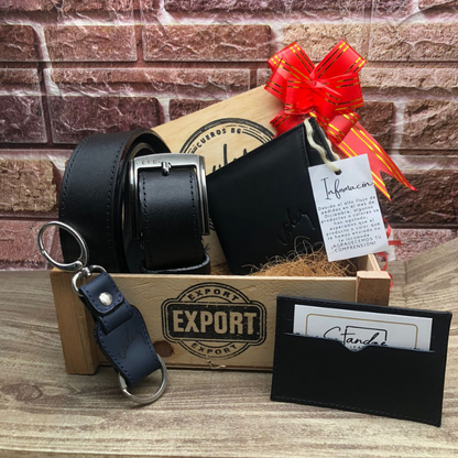 Kit X3 Correa Billetera Y Llavero Cuero