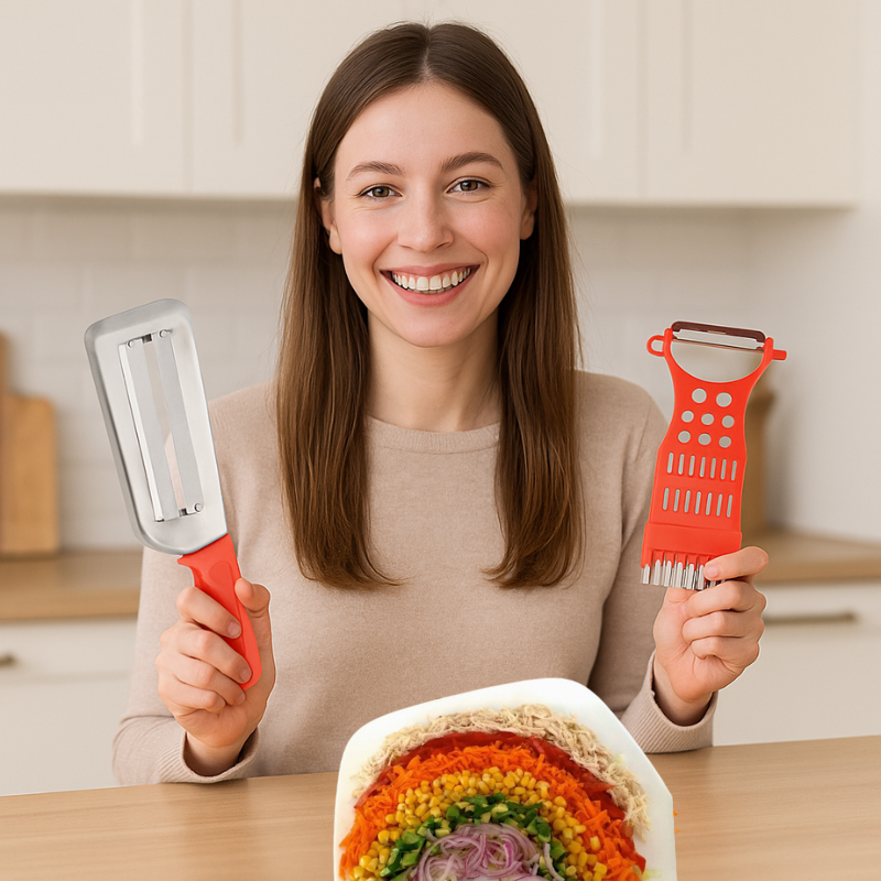 Cuchillo triturador de acero inoxidable + rallador de verduras + Ebook de recetas GRATIS