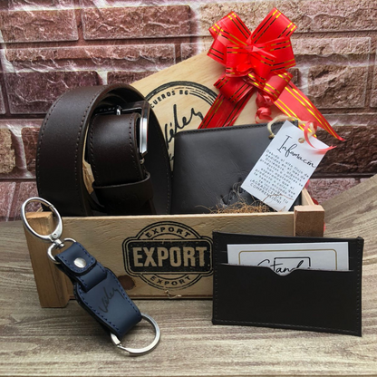 Kit X3 Correa Billetera Y Llavero Cuero