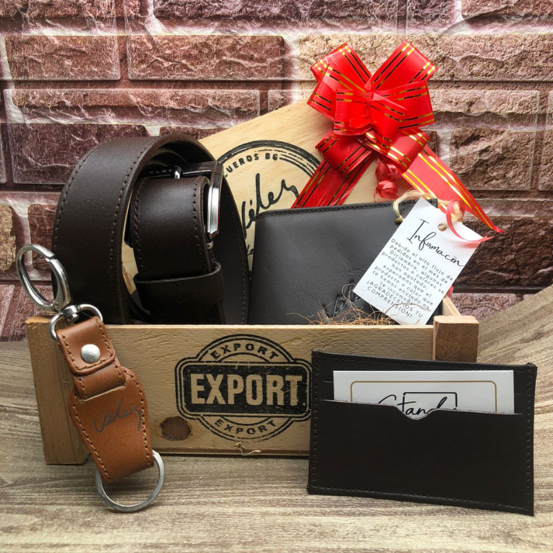 Kit X3 Correa Billetera Y Llavero Cuero