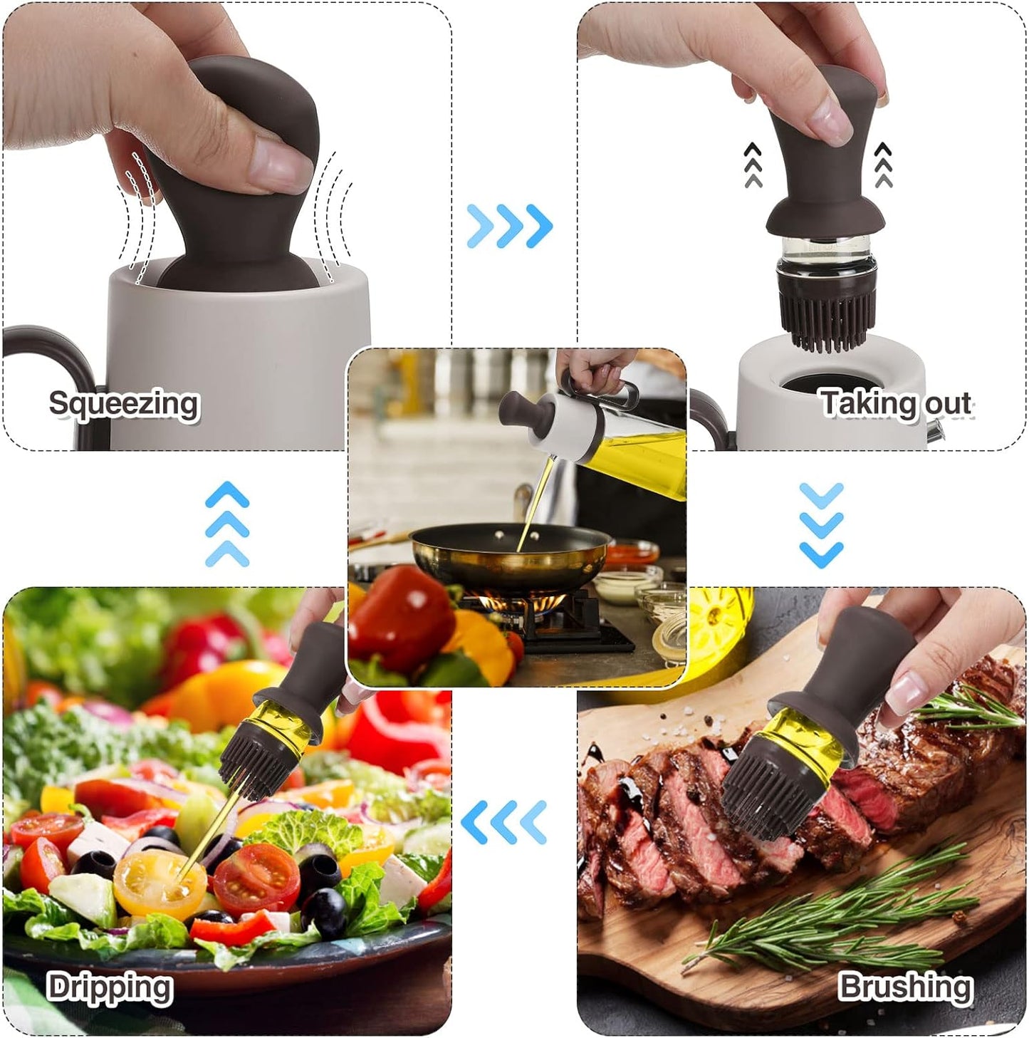 Botella dosificadora de aceite 2 en 1 con cepillo