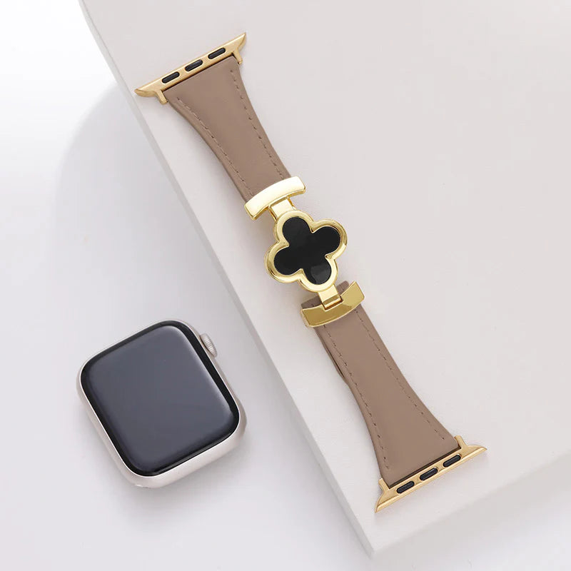 Correa de cuero con flor de la suerte para Apple Watch
