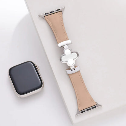 Correa de cuero con flor de la suerte para Apple Watch
