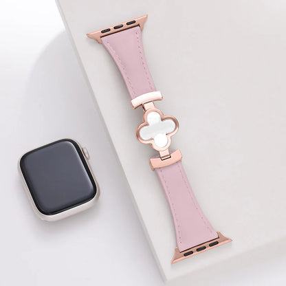 Correa de cuero con flor de la suerte para Apple Watch