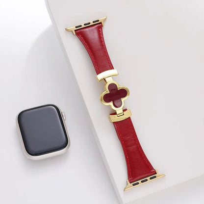 Correa de cuero con flor de la suerte para Apple Watch
