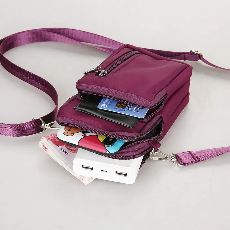 Bolsa de hombro con enchufe para auriculares, Cartera de 3 capas, a la moda