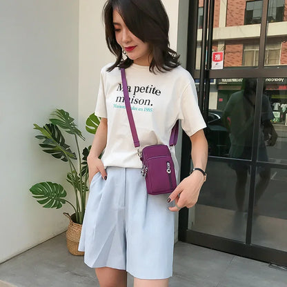 Bolsa de hombro con enchufe para auriculares, Cartera de 3 capas, a la moda