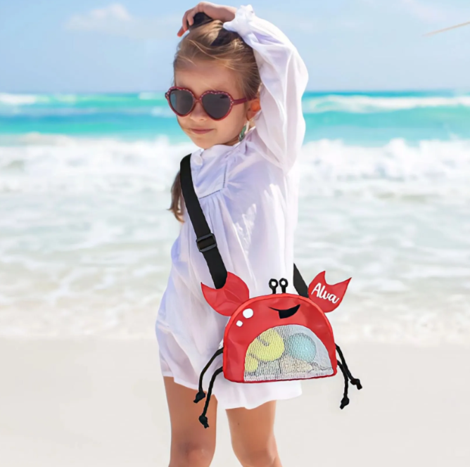 Bolsa de playa en forma de cangrejo para sujetar conchas, arena y juguetes