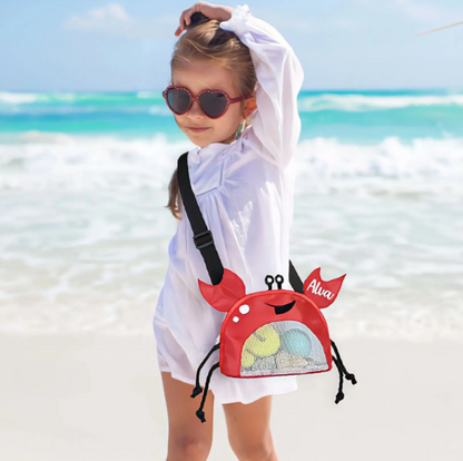 Bolsa de playa en forma de cangrejo para sujetar conchas, arena y juguetes