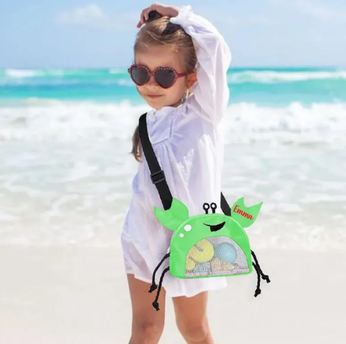 Bolsa de playa en forma de cangrejo para sujetar conchas, arena y juguetes