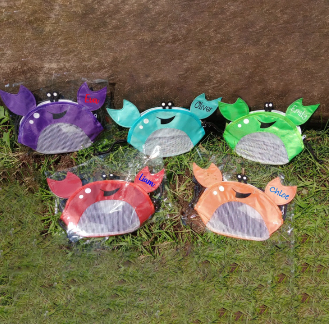 Bolsa de playa en forma de cangrejo para sujetar conchas, arena y juguetes