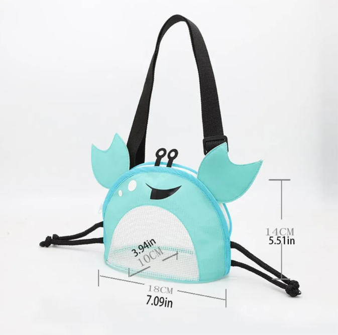 Bolsa de playa en forma de cangrejo para sujetar conchas, arena y juguetes