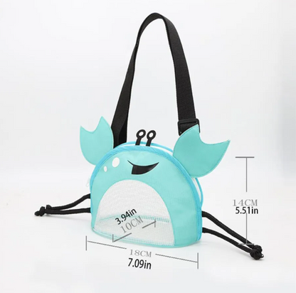 Bolsa de playa en forma de cangrejo para sujetar conchas, arena y juguetes
