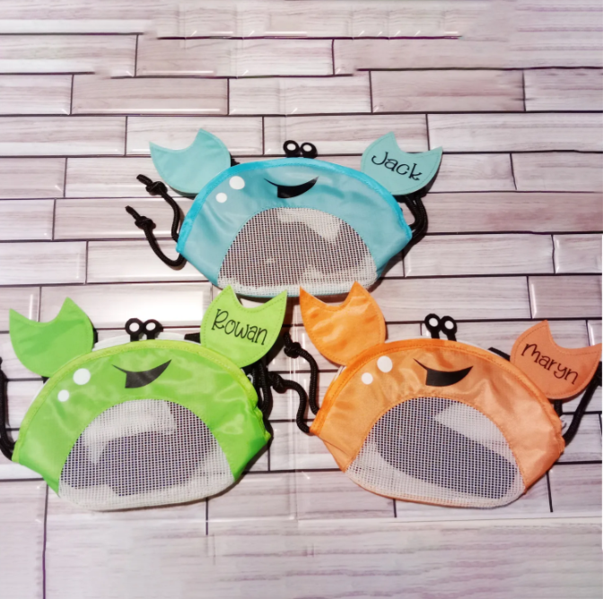 Bolsa de playa en forma de cangrejo para sujetar conchas, arena y juguetes