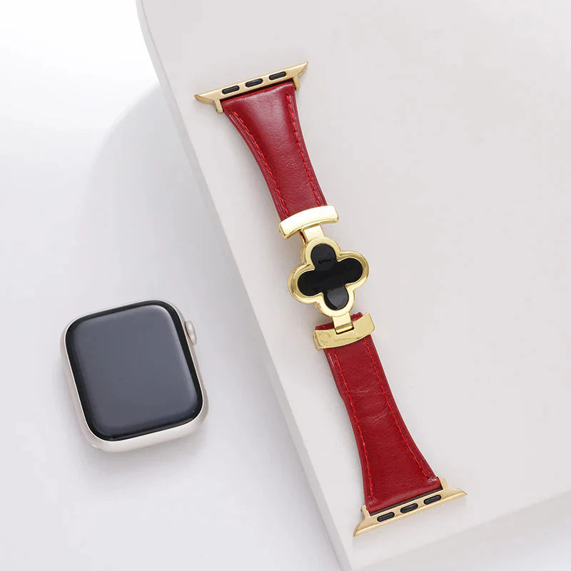 Correa de cuero con flor de la suerte para Apple Watch