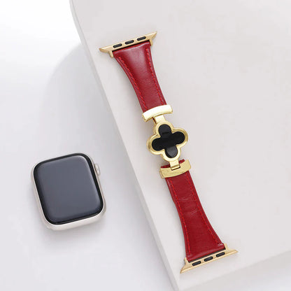 Correa de cuero con flor de la suerte para Apple Watch