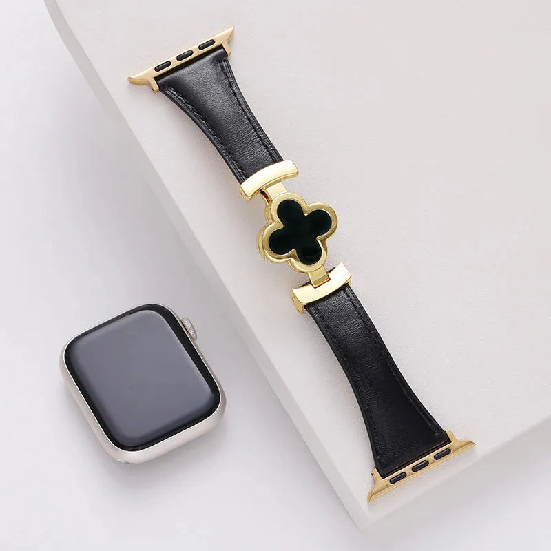 Correa de cuero con flor de la suerte para Apple Watch