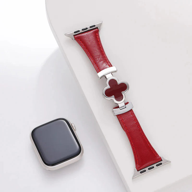 Correa de cuero con flor de la suerte para Apple Watch
