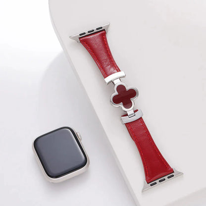Correa de cuero con flor de la suerte para Apple Watch