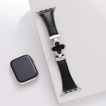 Correa de cuero con flor de la suerte para Apple Watch