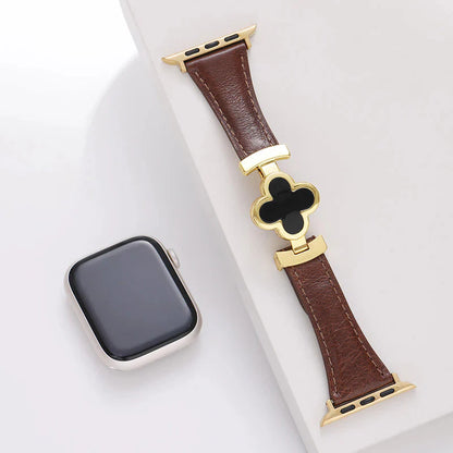Correa de cuero con flor de la suerte para Apple Watch
