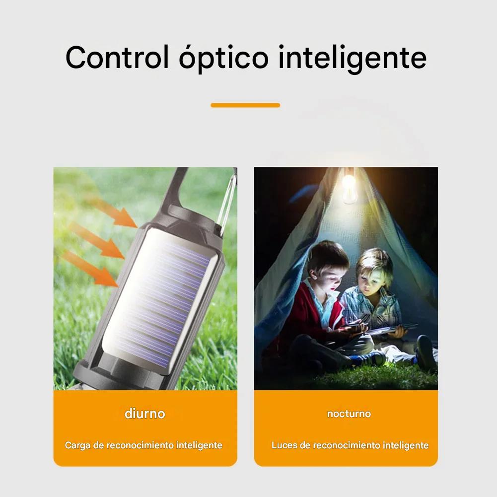 Luz solar recargable con gancho para el hogar o acampar al aire libre