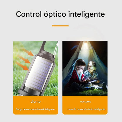 Luz solar recargable con gancho para el hogar o acampar al aire libre