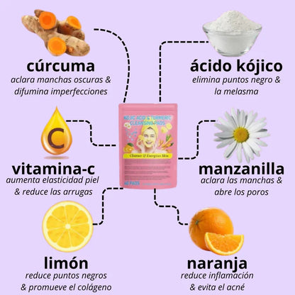 Almohadillas de curcuma y acido kojico - exfolia y nutre la piel (PACK DE 40)