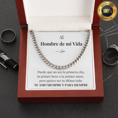 Collar Cuban Style® Plateado para mi Hombre (con carta dedicada y Caja con Luz)