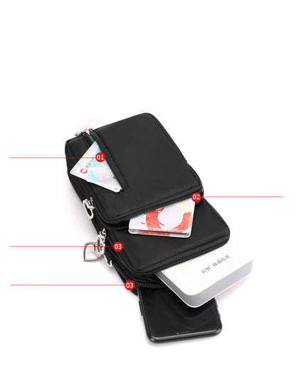 Bolsa de hombro con enchufe para auriculares, Cartera de 3 capas, a la moda