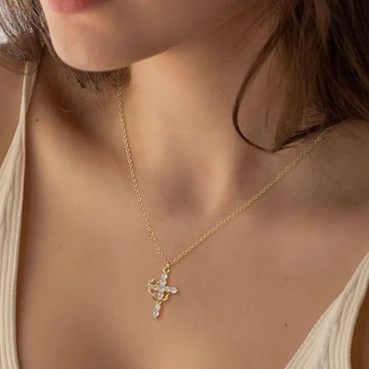 La cruz eterna Collar cruz corona (compra 1 lleva 2)