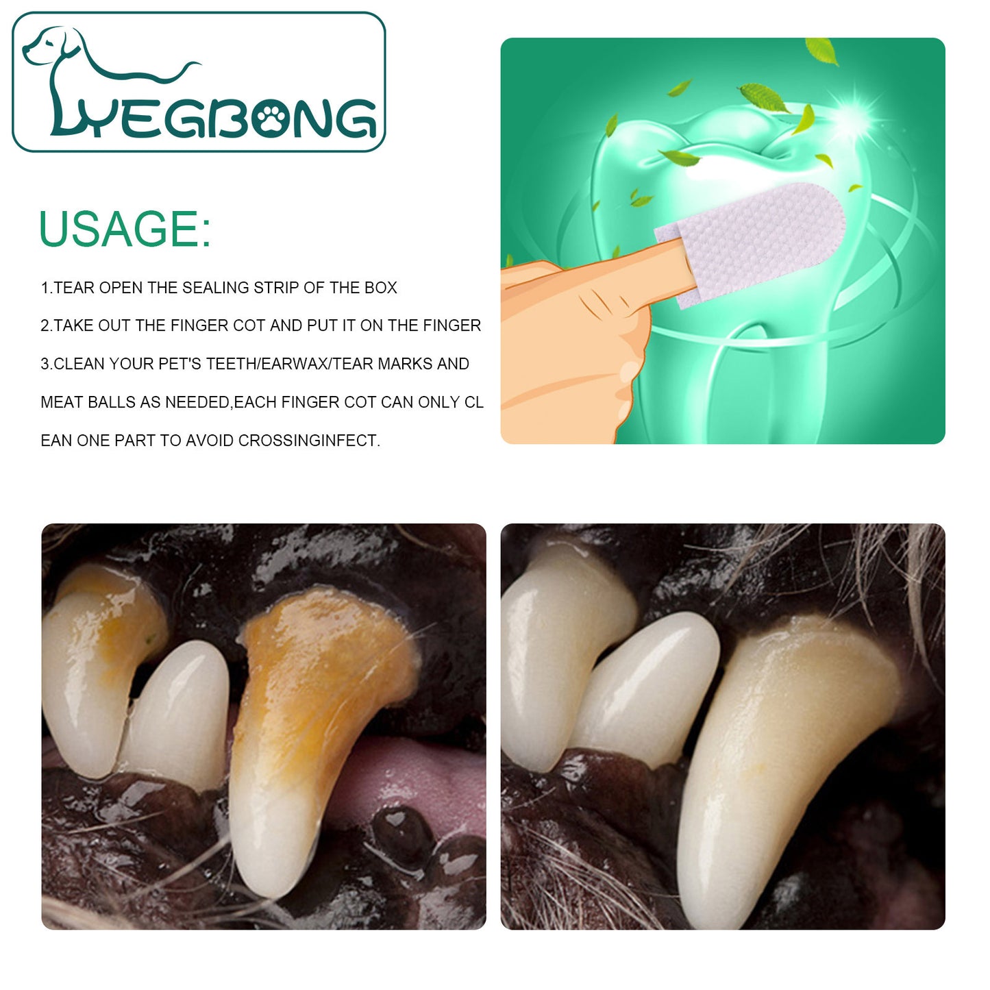 Toallitas de limpieza de dientes para perros y gatos anti sarro pack de 20