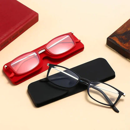 Gafas de lectura portátiles para presbicia con luz anti-azul y estuche para celular