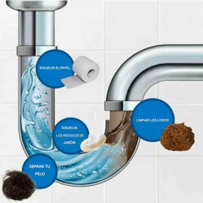 Solución instantánea para limpiar rápidamente tuberías de desagüe.