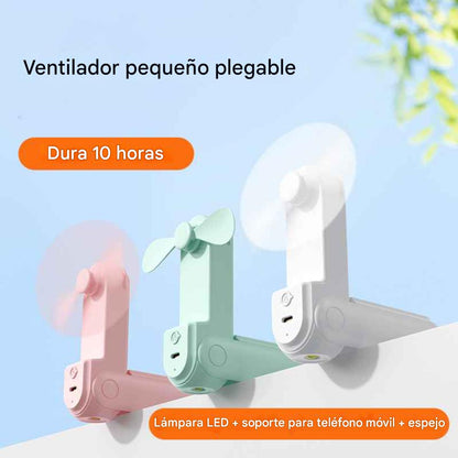 Ventilador portátil 5 en 1 power bank linterna espejo y holder
