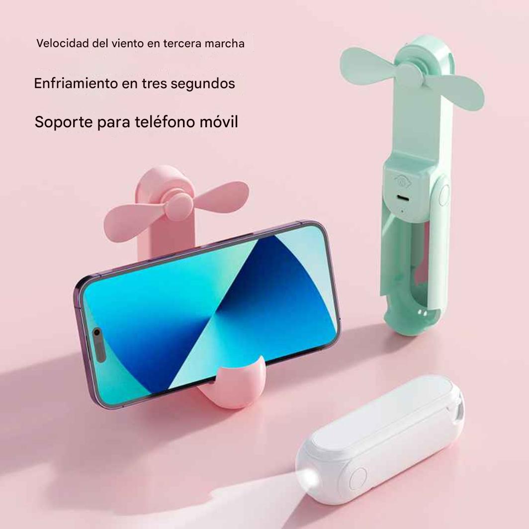 Ventilador portátil 5 en 1 power bank linterna espejo y holder