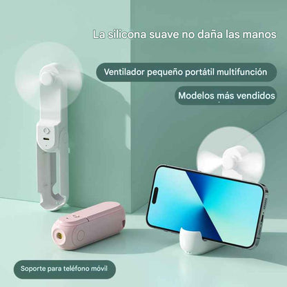 Ventilador portátil 5 en 1 power bank linterna espejo y holder