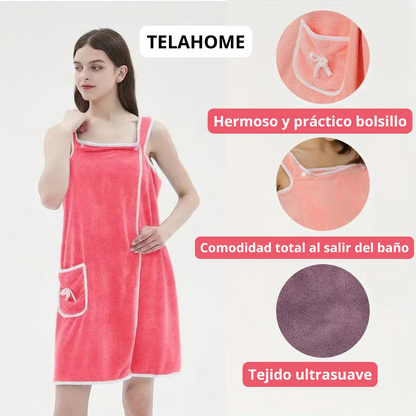 Bata de baño suave y grueso con bolsillo y bonito nudo de mariposa TELAHOME