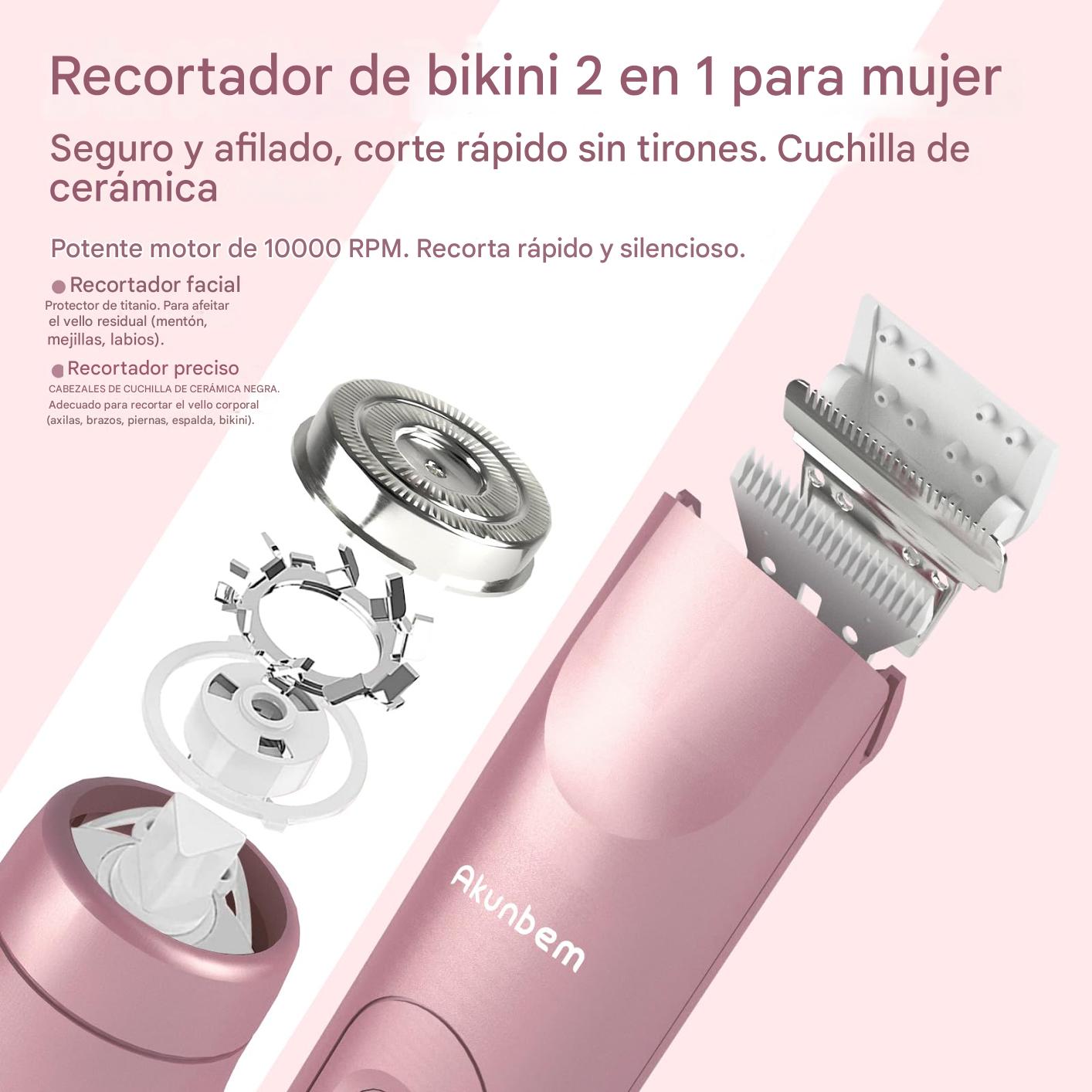 Afeitadora eléctrica 2 en 1 para mujer, recortadora de bikini de doble cabeza
