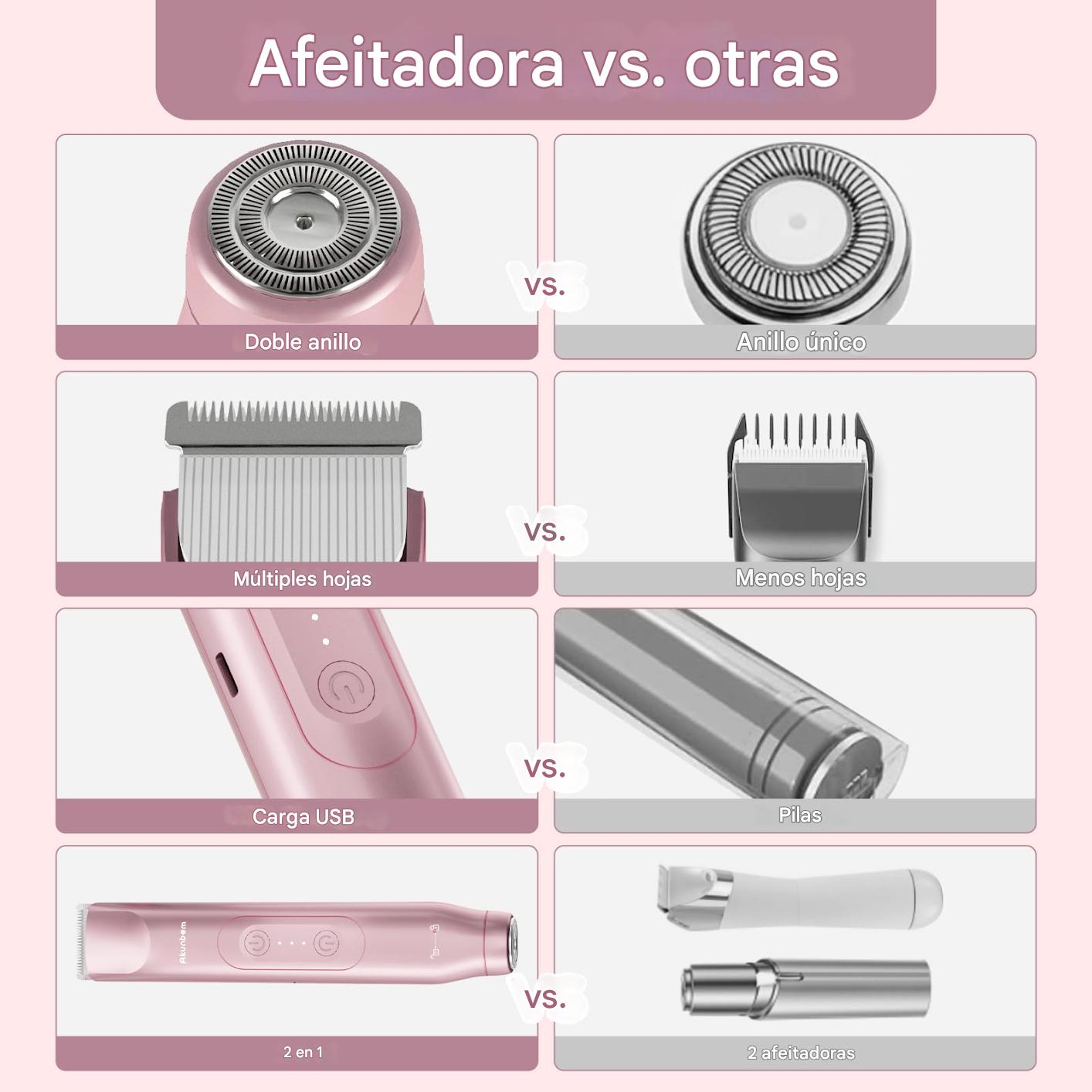 Afeitadora eléctrica 2 en 1 para mujer, recortadora de bikini de doble cabeza