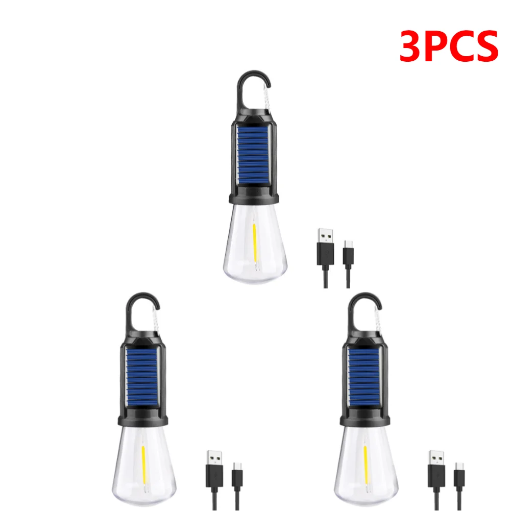 Luz solar recargable con gancho para el hogar o acampar al aire libre