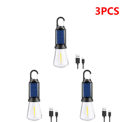 Luz solar recargable con gancho para el hogar o acampar al aire libre